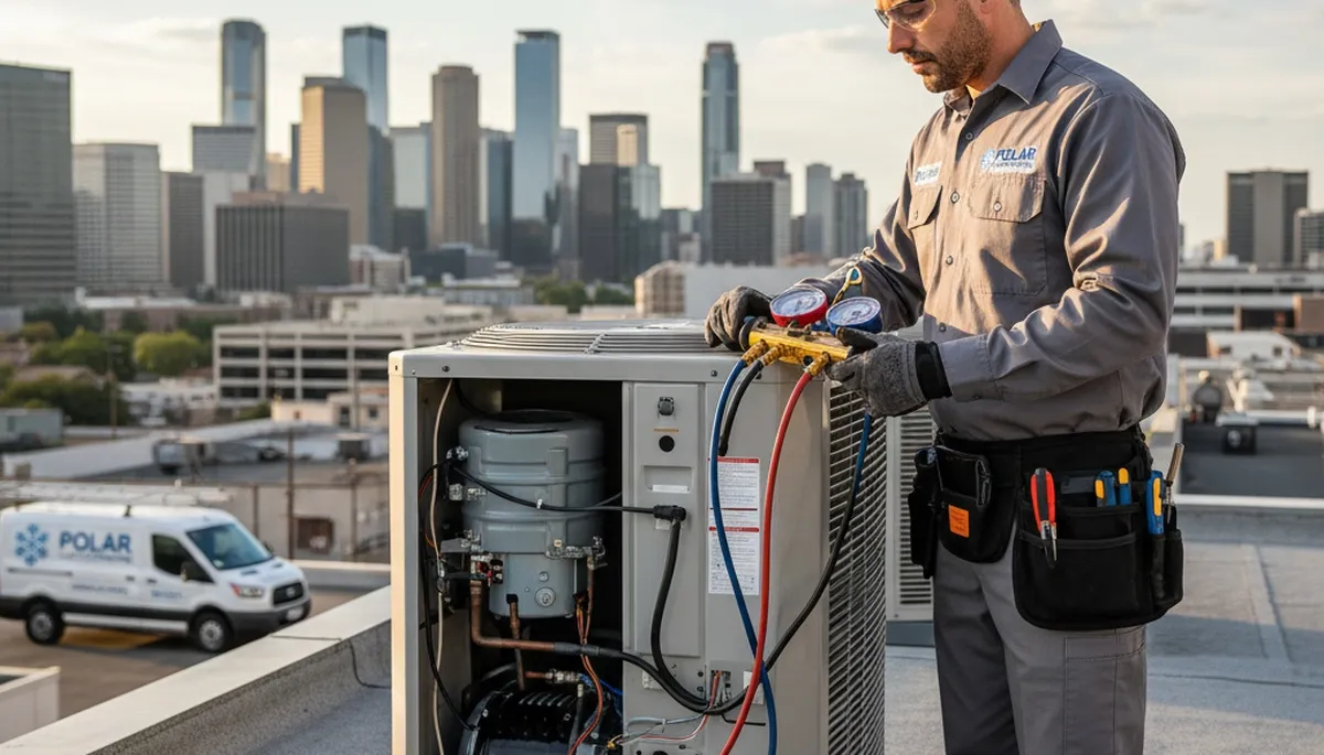 Technician performing AC repair service in Kansas City, MO for Five Star Cooling customers