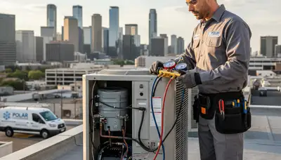 Technician performing AC repair service in Kansas City, MO for Five Star Cooling customers