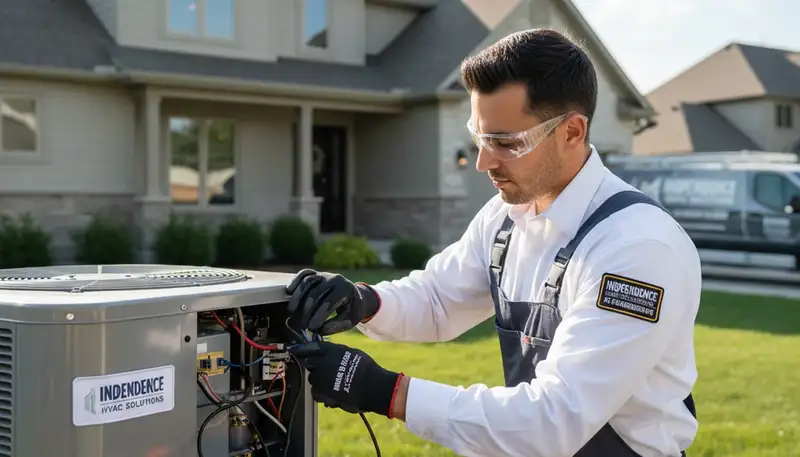 Professional AC repair service technician in Kansas City MO servicing residential air conditioner