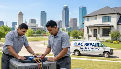 Professional AC repair technician servicing residential unit in Kansas City MO