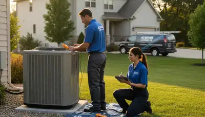Professional AC repair technician servicing air conditioner in Kansas City MO home