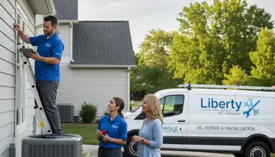 Professional AC repair technician servicing air conditioner unit in Kansas City MO home