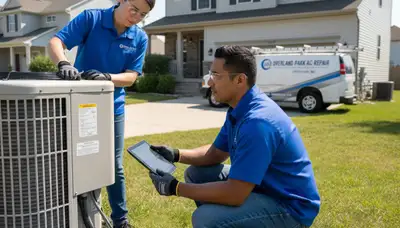 AC repair technician servicing air conditioning unit in Kansas City MO home