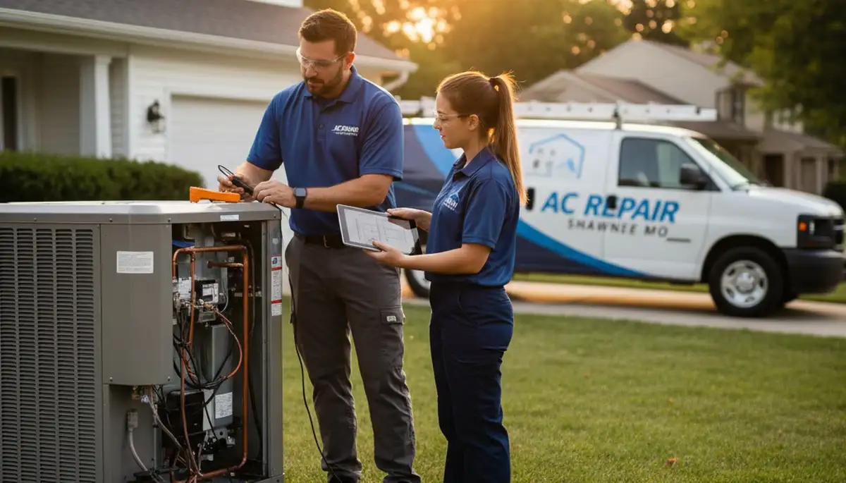 Professional AC repair technician servicing air conditioning unit in Kansas City MO