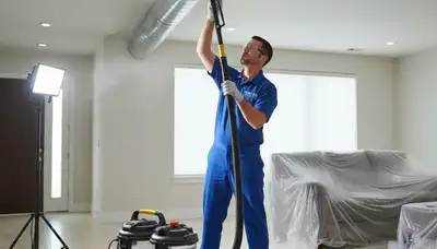 Technician cleaning air ducts for HVAC system in Kansas City, MO home by Five Star Cooling