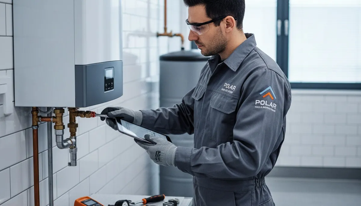Technician performing boiler repair service in Kansas City MO home by Five Star Cooling