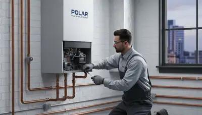 Technician performing boiler repair in Kansas City, MO for Five Star Cooling heating services