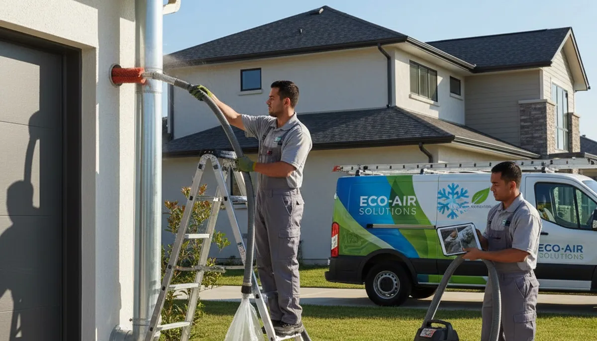 Technician cleaning dryer vent for home safety in Kansas City, MO with Five Star Cooling services