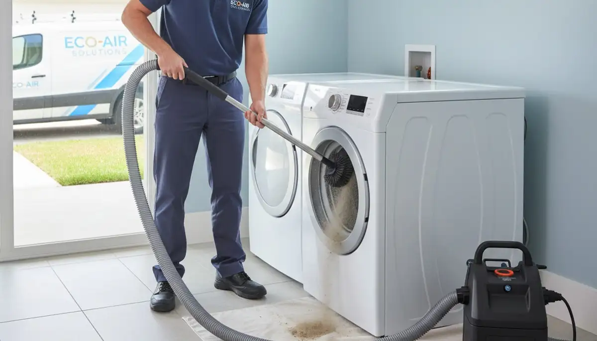 Technician performing dryer vent cleaning service in Kansas City MO for Five Star Cooling