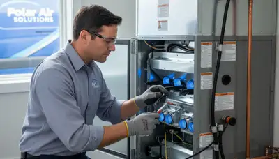 Technician performing furnace repair in Kansas City, MO for Five Star Cooling heating service