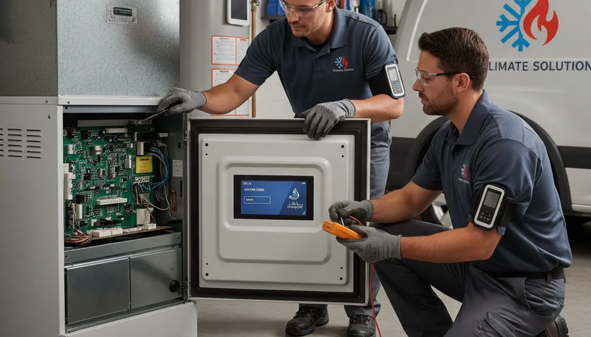 Technician performing furnace repair service in Kansas City MO for Five Star Cooling