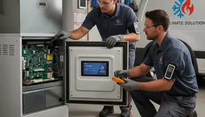 Technician performing furnace repair service in Kansas City MO for Five Star Cooling