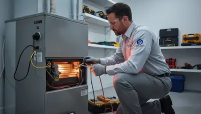 Technician performing heating repair in Kansas City, MO home for Five Star Cooling