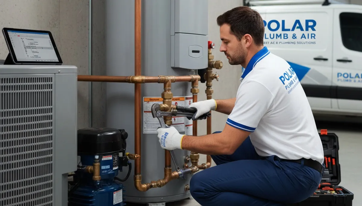 Licensed plumber fixing pipe leak in Kansas City, MO home for Five Star Cooling plumbing services