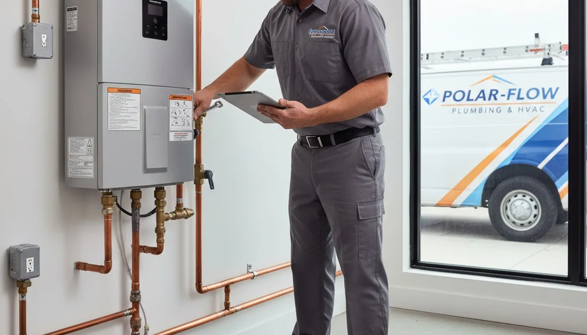Technician performing water heater repair service in Kansas City, MO home
